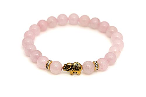 Cuarzo rosado pulsera de elefante con perlas naturales y piezas destacadas de cristal – BERGERLIN
