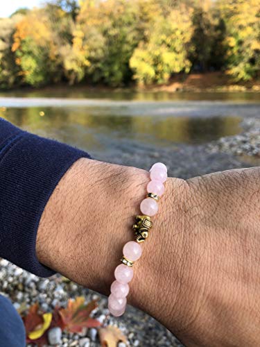 Cuarzo rosado pulsera de elefante con perlas naturales y piezas destacadas de cristal – BERGERLIN