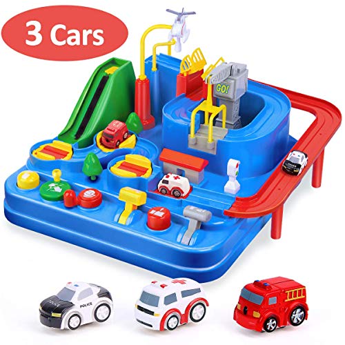 CubicFun Pista de Coches para Niños 3 4 5 6 7 8 años, City Rescue Pista Cars Juguetes de Aventura Playsets, Pista Coches de Juguetes para Niños Niñas