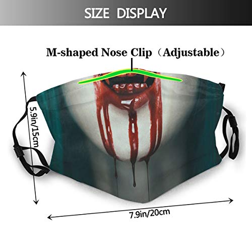 Cubierta de nariz reutilizable unisex Mujer Vampiro Miedo Realista Sangre En Sus Dientes De Cerca Horrible Tapones para el polvo Tapones para los oídos ajustables