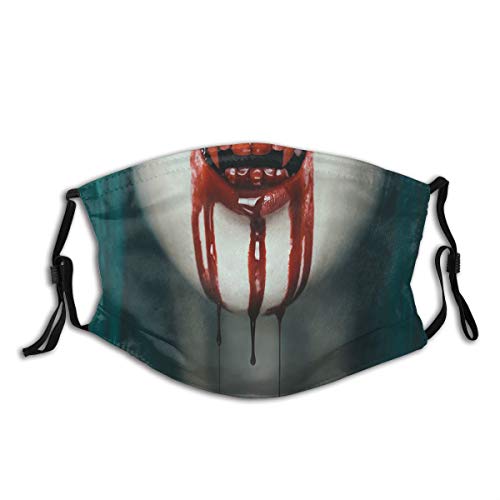 Cubierta de nariz reutilizable unisex Mujer Vampiro Miedo Realista Sangre En Sus Dientes De Cerca Horrible Tapones para el polvo Tapones para los oídos ajustables