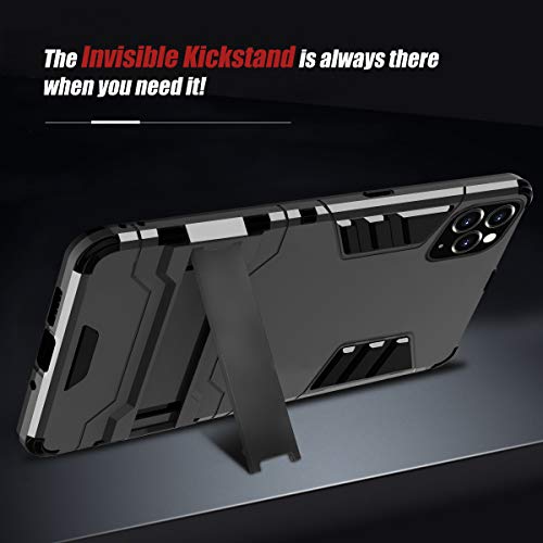 Cubierta Resistente para Apple iPhone 11 Pro 5.8, Funda Combinada de Triple Capa [Carcasa Rígida del Teléfono + Parachoques de TPU + Airbag] Cubierta Anticaída de Delgado con Soporte (Negro)