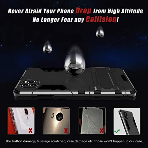 Cubierta Resistente para Apple iPhone 11 Pro 5.8, Funda Combinada de Triple Capa [Carcasa Rígida del Teléfono + Parachoques de TPU + Airbag] Cubierta Anticaída de Delgado con Soporte (Negro)