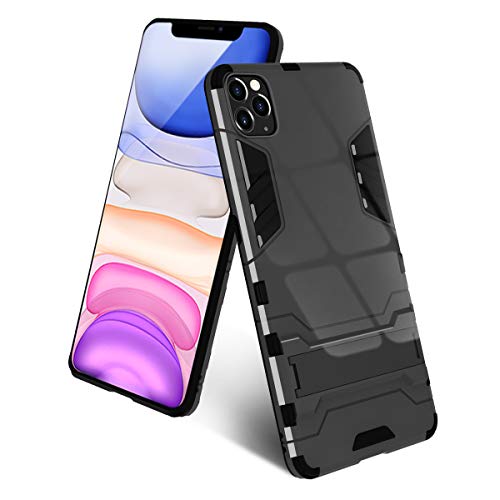 Cubierta Resistente para Apple iPhone 11 Pro 5.8, Funda Combinada de Triple Capa [Carcasa Rígida del Teléfono + Parachoques de TPU + Airbag] Cubierta Anticaída de Delgado con Soporte (Negro)