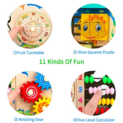 Cubo de Actividad de Madera 11-en-1 Multifunción Bead Maze Dinosaur World Activity Center Juguete Educativo Niño y niña Regalo para niños pequeños