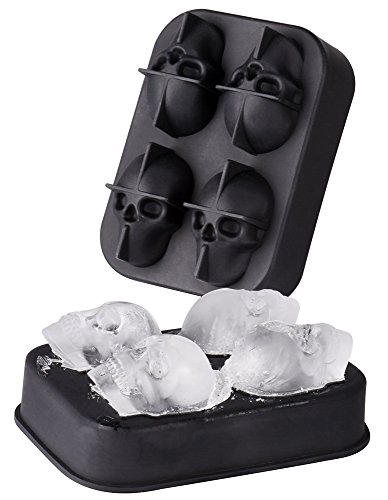 Cubo de cubitos de hielo 3D Calavera molde, Bandeja Molde con Tapa, Silicona Flexible de Grado Alimentario,Hacer Cubitos Hielo para Agua,Cóctel y Otras Bebidas (Bandeja de hielo, Negro)