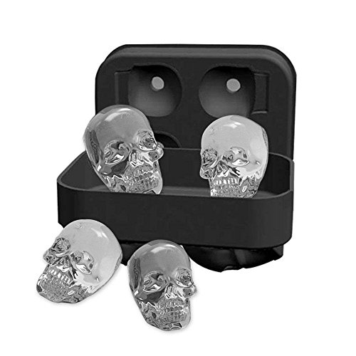 Cubo de cubitos de hielo 3D Calavera molde, Bandeja Molde con Tapa, Silicona Flexible de Grado Alimentario,Hacer Cubitos Hielo para Agua,Cóctel y Otras Bebidas (Bandeja de hielo, Negro)
