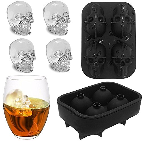 Cubo de cubitos de hielo 3D Calavera molde, Bandeja Molde con Tapa, Silicona Flexible de Grado Alimentario,Hacer Cubitos Hielo para Agua,Cóctel y Otras Bebidas (Bandeja de hielo, Negro)