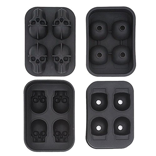 Cubo de cubitos de hielo 3D Calavera molde, Bandeja Molde con Tapa, Silicona Flexible de Grado Alimentario,Hacer Cubitos Hielo para Agua,Cóctel y Otras Bebidas (Bandeja de hielo, Negro)