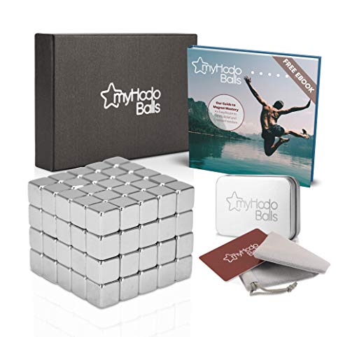 Cubos Magnéticos Antiestrés Premium myHodo con Extras Gratuitos, 100 Imanes Pequeños Extra Fuertes de 5 mm, Idea de Regalo con Tecnología, Cubos Magnéticos para Superficies Magnéticas y Nevera