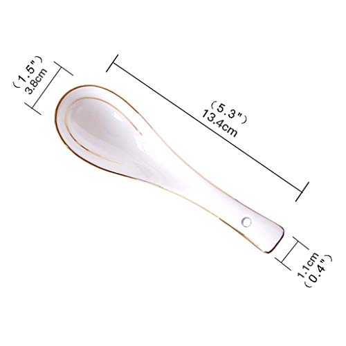 Cuchara de sopa asiática de cerámica Un conjunto de 10 lujosas Cerámica blanca cuchara de sopa con Golden Sin aristas Cuchara de postre Cuchara de Hogares Adecuado for sopa de salsa torta de harina de