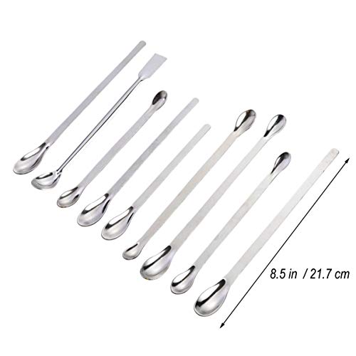 Cucharas de acero inoxidable de Ukcoco 9 en 1, cucharas de laboratorio, espátula de mezcla, longitud 16, 18, 20, 22 cm, plata