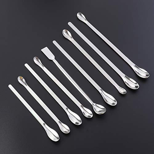 Cucharas de acero inoxidable de Ukcoco 9 en 1, cucharas de laboratorio, espátula de mezcla, longitud 16, 18, 20, 22 cm, plata