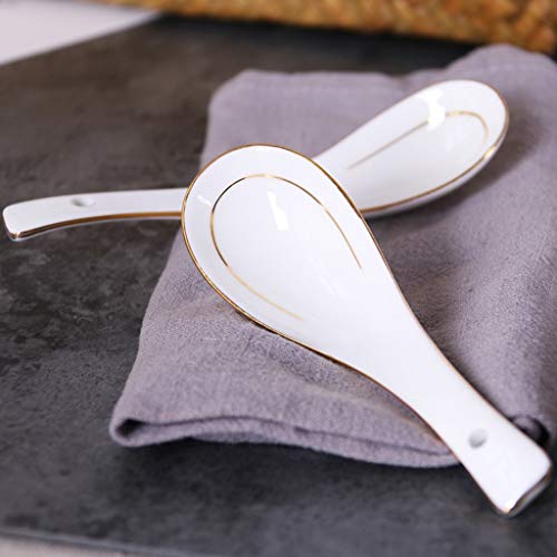 Cucharas de mesa Un conjunto de 10 lujosas Cerámica blanca cuchara de sopa con Golden Sin aristas Cuchara de postre Cuchara de Hogares Adecuado for sopa de salsa torta de harina de avena Caos Cucharas