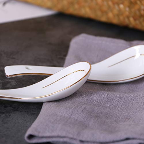 Cucharas de sopa Un conjunto de 10 lujosas Cerámica blanca cuchara de sopa con Golden Sin aristas Cuchara de postre Cuchara de Hogares Adecuado for sopa de salsa torta de harina de avena Caos Cuchar/c