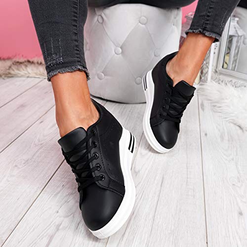 CucuFashion - Entrenadores de plataforma para mujer - Zapatillas de cuña de moda para mujer, ligeros y gruesos tacones altos para mujer, tallas 3-8, color Negro, talla 37 EU