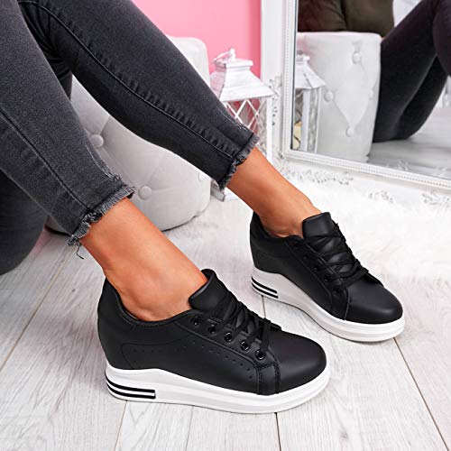 CucuFashion - Entrenadores de plataforma para mujer - Zapatillas de cuña de moda para mujer, ligeros y gruesos tacones altos para mujer, tallas 3-8, color Negro, talla 37 EU