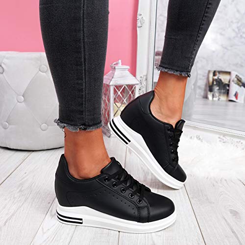 CucuFashion - Entrenadores de plataforma para mujer - Zapatillas de cuña de moda para mujer, ligeros y gruesos tacones altos para mujer, tallas 3-8, color Negro, talla 37 EU