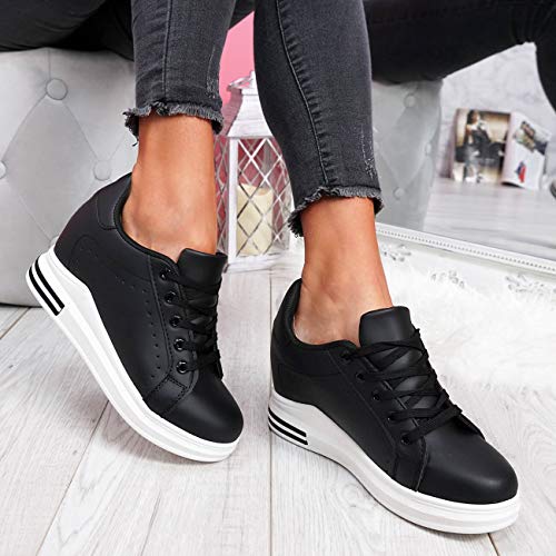 CucuFashion - Entrenadores de plataforma para mujer - Zapatillas de cuña de moda para mujer, ligeros y gruesos tacones altos para mujer, tallas 3-8, color Negro, talla 37 EU