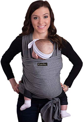 CuddleBug Fular Portabebés – Canguro para Bebés Recién Nacidos y Niños hasta 16 Kg – Manos libres - Porta Bebés de Tela Suave y Elástico – Ideal como Regalo de Babyshower – Talla Única - (Gris)