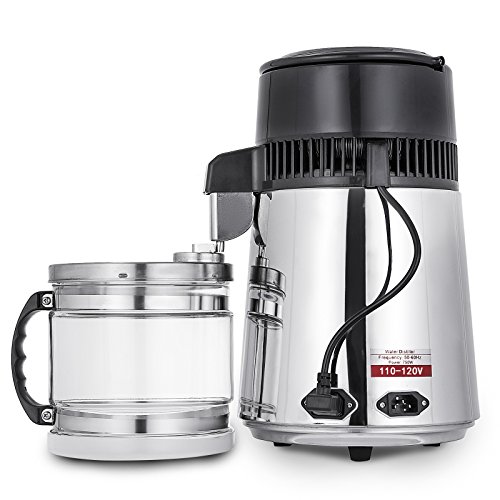 Cueffer 4L Destilador de Agua 220V 750W Purificador de Agua Filtro de Destilación de Agua Pura Destilación de Agua de Acero Inoxidable Pure Water Distiller con Botella de Colección (plata)