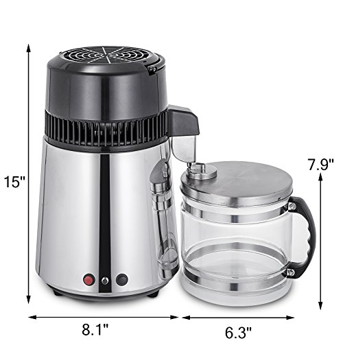 Cueffer 4L Destilador de Agua 220V 750W Purificador de Agua Filtro de Destilación de Agua Pura Destilación de Agua de Acero Inoxidable Pure Water Distiller con Botella de Colección (plata)