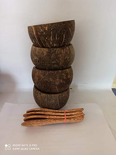 Cuenco de coco, cucharas, 4 unidades, 100% natural, hecho a mano, apto para veganos, regalo de navidad, para servir el desayuno, decoración, Sostenible