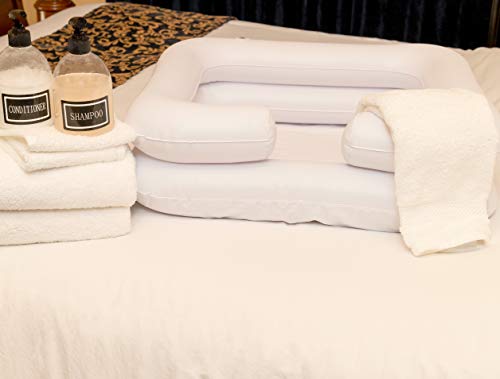 Cuenco portátil para champú con bomba de pie – Lavabo inflable de lavado de cabello para personas con discapacidad y cuidado con diseño de cámara dual con soporte de cuello integrado