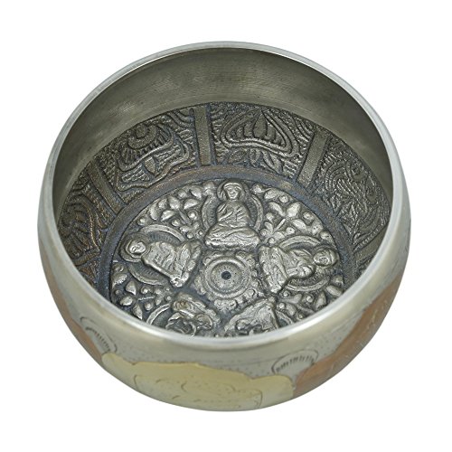 Cuenco tibetano para meditar, decoración budista, color cobre y plata, 10 cm