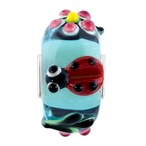 Cuenta de Korliya de plata de ley 925, con diseño de mariquitas, de cristal de Murano para pulsera