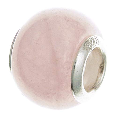 Cuenta natural redonda del cuarzo de rosa de la plata esterlina 925 para las pulseras europeas del encanto