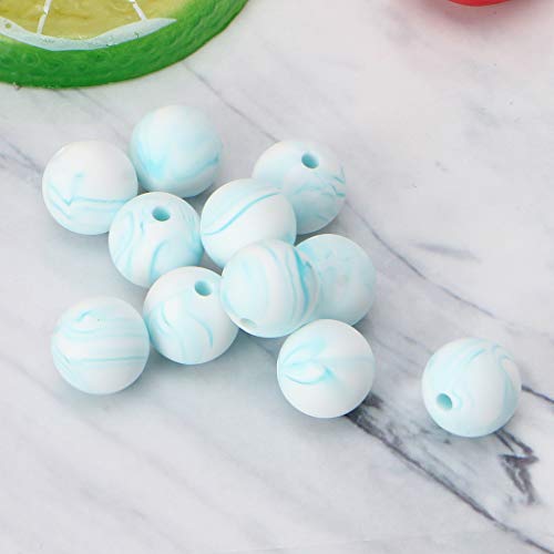 Cuentas para morder de silicona, 10 unidades de bolas de morder de mármol redondas sueltas de silicona para bebé, chupete, cadena de chupete, joyería masticable, collar de lactancia y accesorios