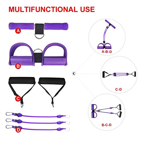 Cuerda elástica multifunción, bandas de resistencia para ejercicios de piernas, pedal, cuerda de tensión, abdomen, brazo, musculación, ejercicio, para gimnasio, estómago, pilates, yoga, morado