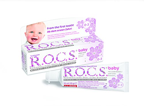 Cuidado suave para bebés con el dentífrico de R.O.C.S. con tila