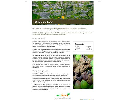 CULTIVERS Force CU de 1 l. Abono Fertilizante con efecto Fungicida de Cobre Ecológico que Mejora el Sistema de Defensa de la Planta contra el Desarrollo de Enfermedades