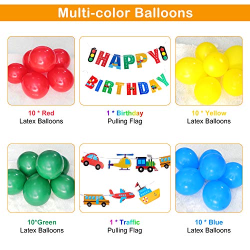 Cumpleaños Decoraciones, 60 Piezas Transporte Tema de Suministro de Fiesta-40 Globos de Látex,6 Globos de Aluminiopara Niño Cumpleaños