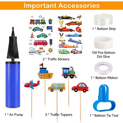 Cumpleaños Decoraciones, 60 Piezas Transporte Tema de Suministro de Fiesta-40 Globos de Látex,6 Globos de Aluminiopara Niño Cumpleaños