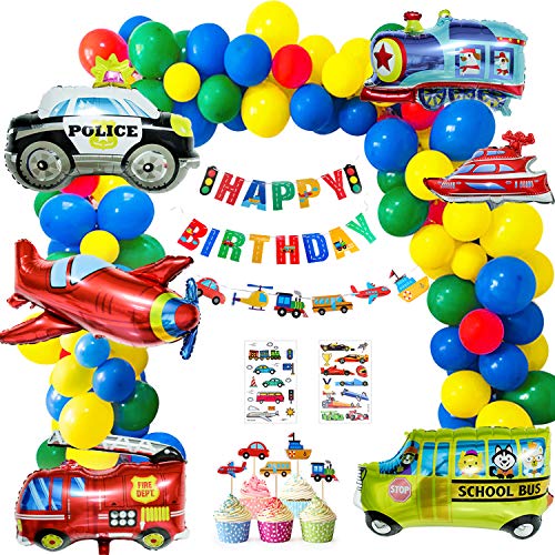 Cumpleaños Decoraciones, 60 Piezas Transporte Tema de Suministro de Fiesta-40 Globos de Látex,6 Globos de Aluminiopara Niño Cumpleaños