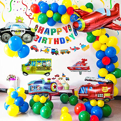 Cumpleaños Decoraciones, 60 Piezas Transporte Tema de Suministro de Fiesta-40 Globos de Látex,6 Globos de Aluminiopara Niño Cumpleaños
