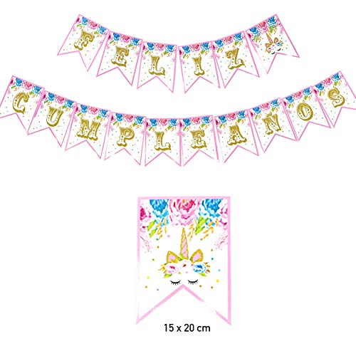 Cumpleaños Unicornio - Kit de Vajilla Desechable Unicornio+Accesorios de Decoración para Fiesta de Niña -16 Invitados