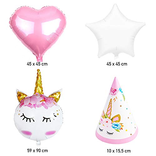 Cumpleaños Unicornio - Kit de Vajilla Desechable Unicornio+Accesorios de Decoración para Fiesta de Niña -16 Invitados