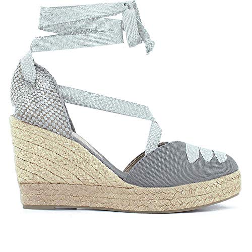 Cuña de Esparto Cintas Corazón Plataforma Yute (Gris, Numeric_38)