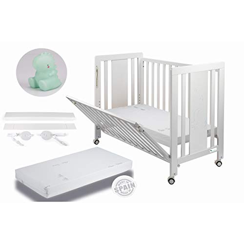 Cuna Moonet Premium Colecho con Colchón y REGALO Lámpara Dinosaurio Azul