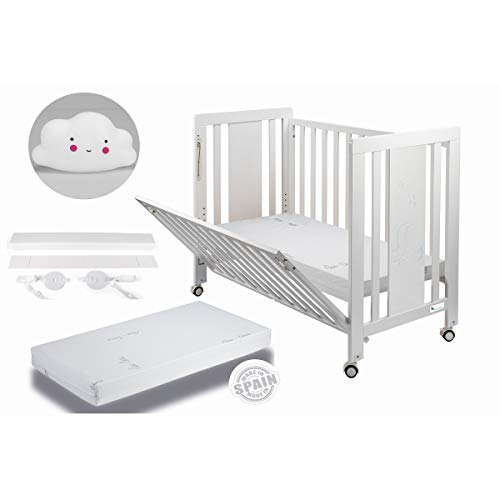 Cuna Moonet Premium Colecho con Colchón y REGALO Lámpara Nube Blanco