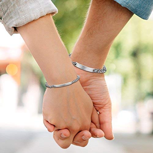 Cupimatch 2 Pcs Pulsera para Pareja Acero Inoxidable Diseño Simple Joyería de Moda Regalo para San Valentín/Navidad Hombre Mujer