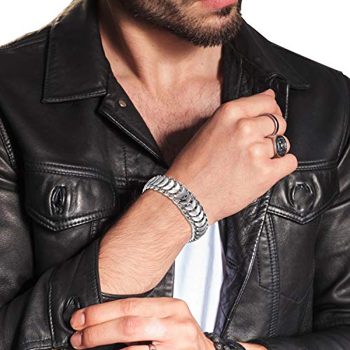 Cupimatch Pulsera Hombre Biker Acero Inoxidable Plata Pulido Brazalete Joyería de Moda Hipoalergénico Regalo Pascua San Valentín