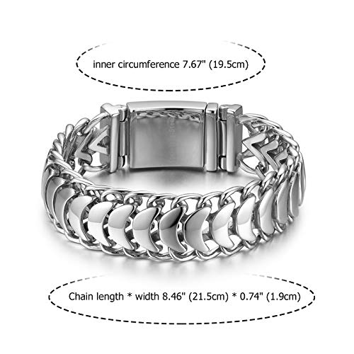 Cupimatch Pulsera Hombre Biker Acero Inoxidable Plata Pulido Brazalete Joyería de Moda Hipoalergénico Regalo Pascua San Valentín