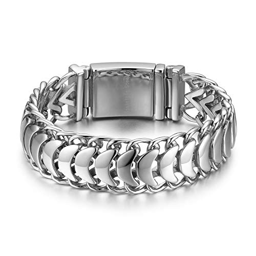 Cupimatch Pulsera Hombre Biker Acero Inoxidable Plata Pulido Brazalete Joyería de Moda Hipoalergénico Regalo Pascua San Valentín