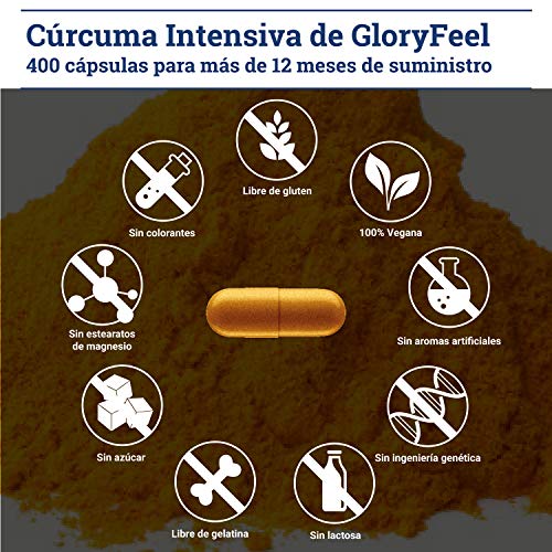 Cúrcuma Curcumina con Pimienta Negra (Piperina) - 400 Cápsulas Veganas (Suministro para 1+ año) - Máxima Potencia 700mg por Cápsula - Polvo de Turmeric Original de la India - Fabricado en Alemania