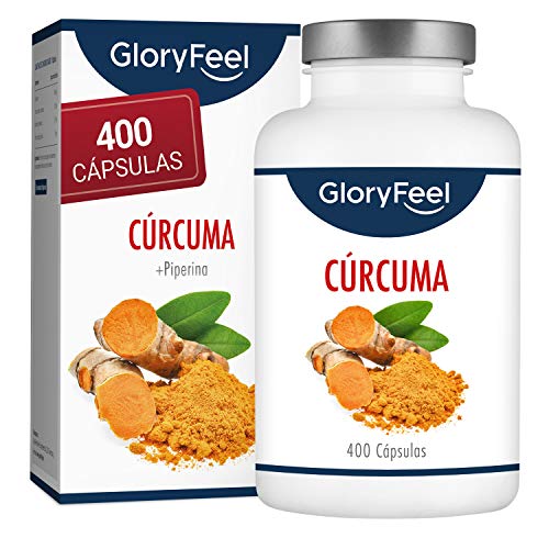 Cúrcuma Curcumina con Pimienta Negra (Piperina) - 400 Cápsulas Veganas (Suministro para 1+ año) - Máxima Potencia 700mg por Cápsula - Polvo de Turmeric Original de la India - Fabricado en Alemania